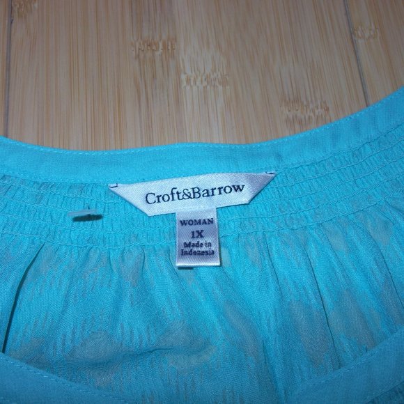 Croft and Barrow Plus Size 1X Blue Sheer Blouse - Picture 7 of 7